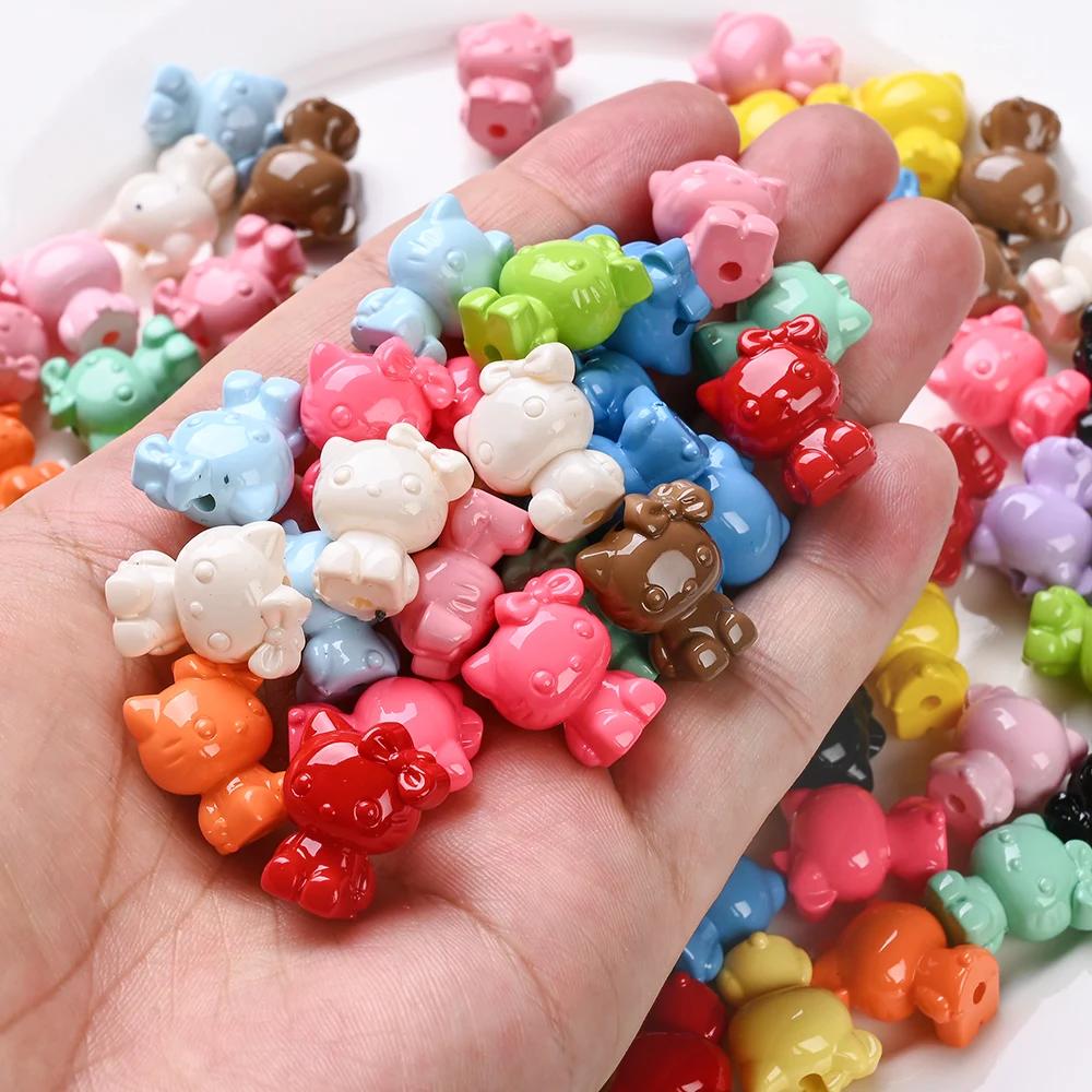 Perles acryliques mélangées au hasard, 50 pièces, perles colorées de chat de dessin animé pour brico