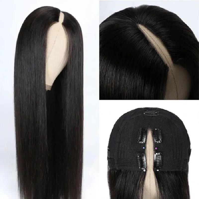 250% densité droite V partie perruque cheveux humains débutant amical 40 pouces sans colle V partie 
