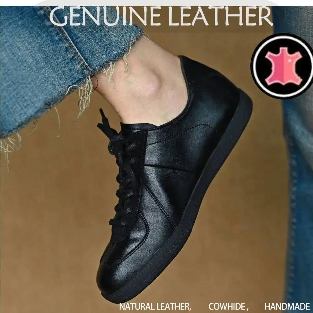 Chaussures d'entraînement allemandes en cuir véritable, ballerines pour femmes, daim rétro, baskets 