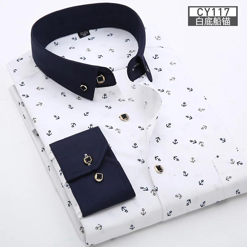Nouvelle chemise pour hommes à manches longues mince printemps/été imprimé repassage gratuit affaire