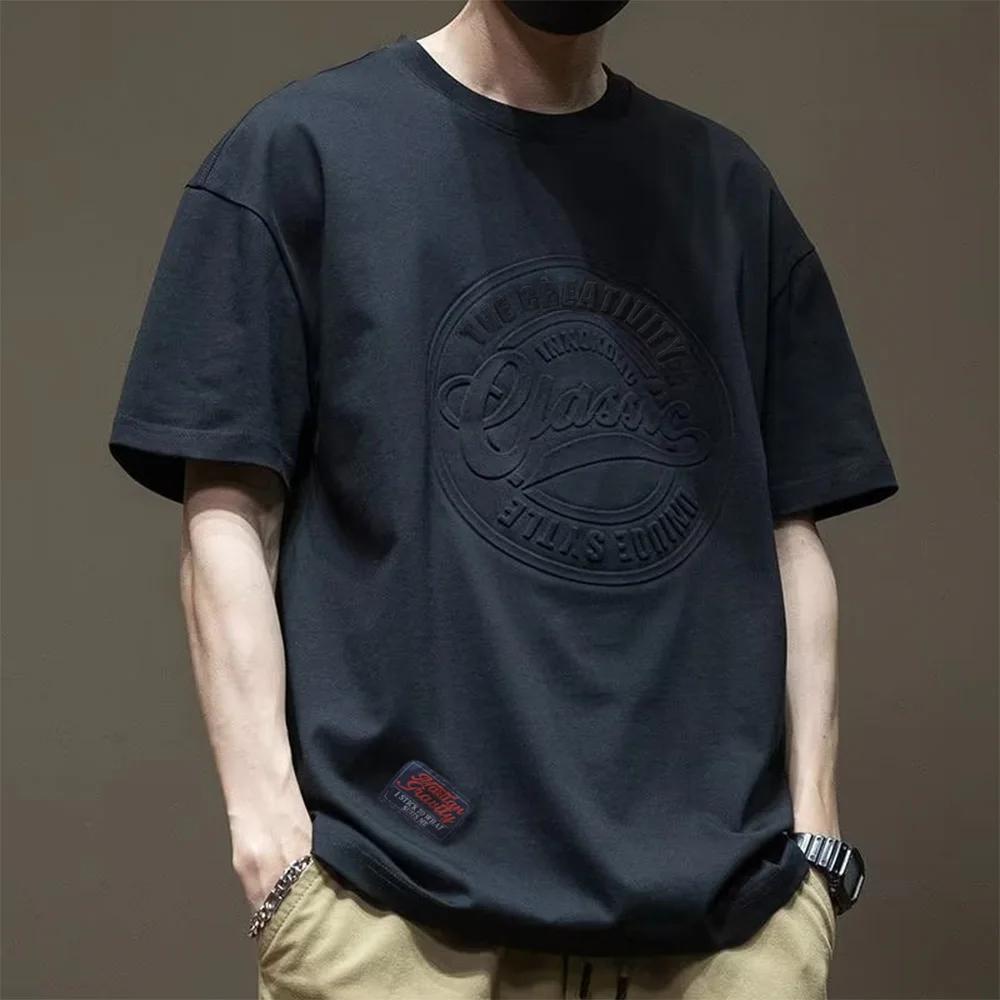 T-shirt à manches courtes en coton imprimé en acier 3D pour hommes, T-shirt rétro américain, T-shirt