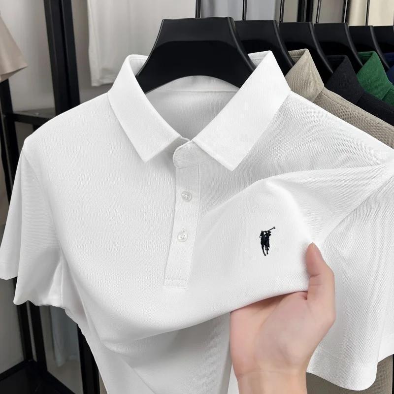 Pony de marque de luxe broderie à manches courtes polo shirt été respirant couleur solide hommes déc
