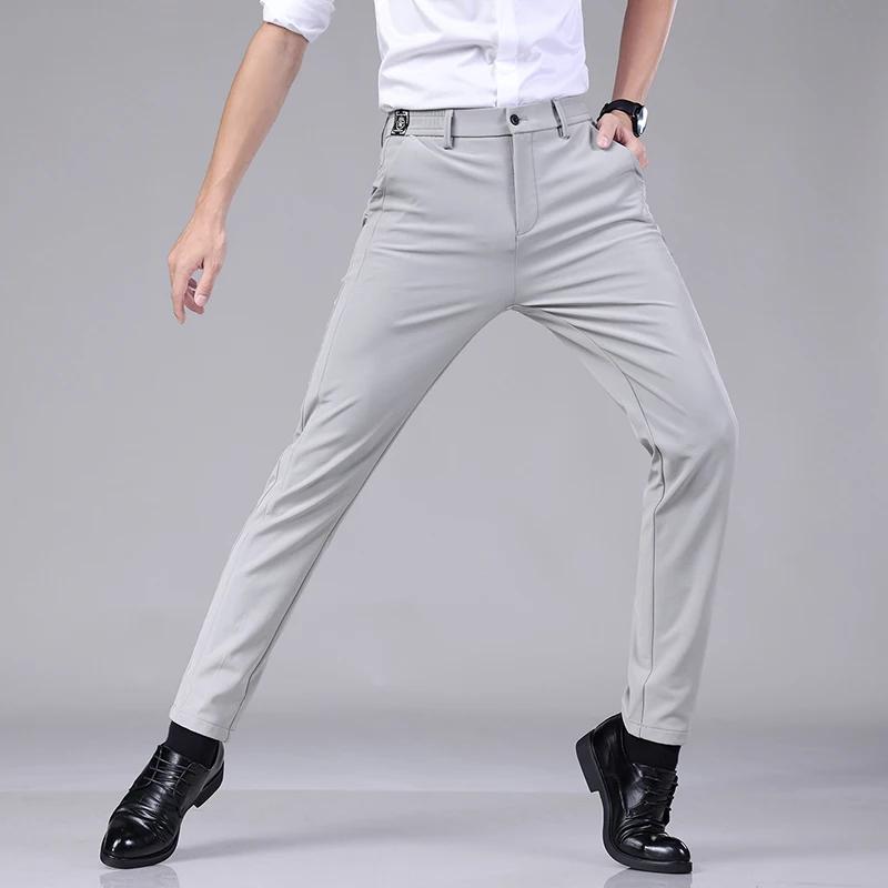 Pantalon décontracté élastique Ultra-fin pour hommes, séchage rapide, soie glacée, Slim, droit, Busi