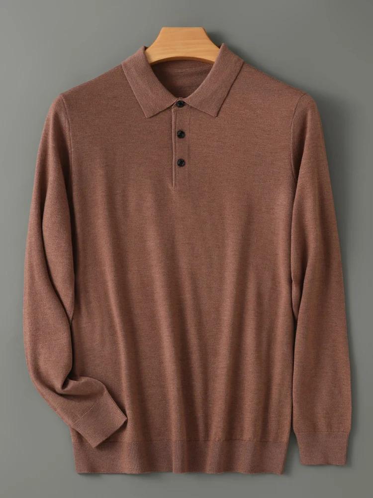 Printemps automne hommes chemise mérinos peigné laine tricoté pull à manches longues col Polo vêteme