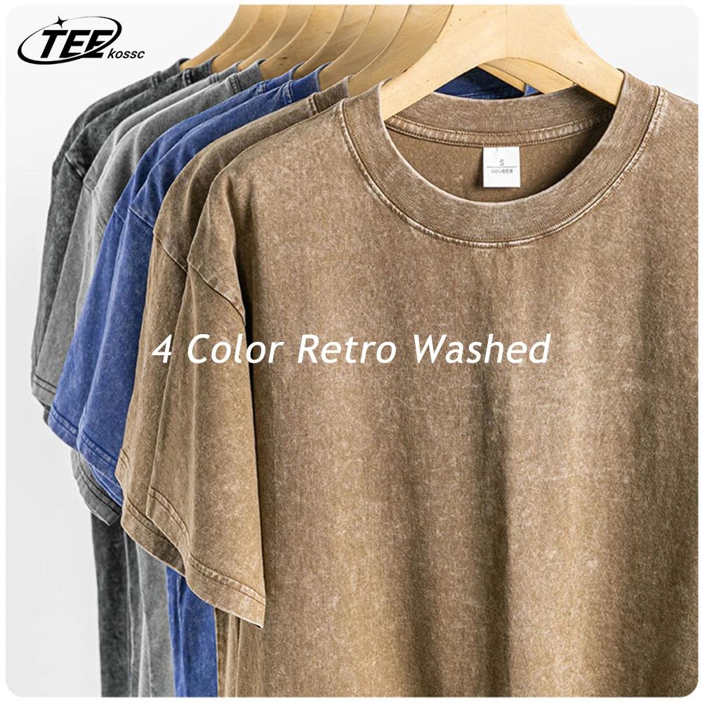 Couple lavé rétro 230g coton robuste à manches courtes T-shirts polyvalent pour hommes femmes été co