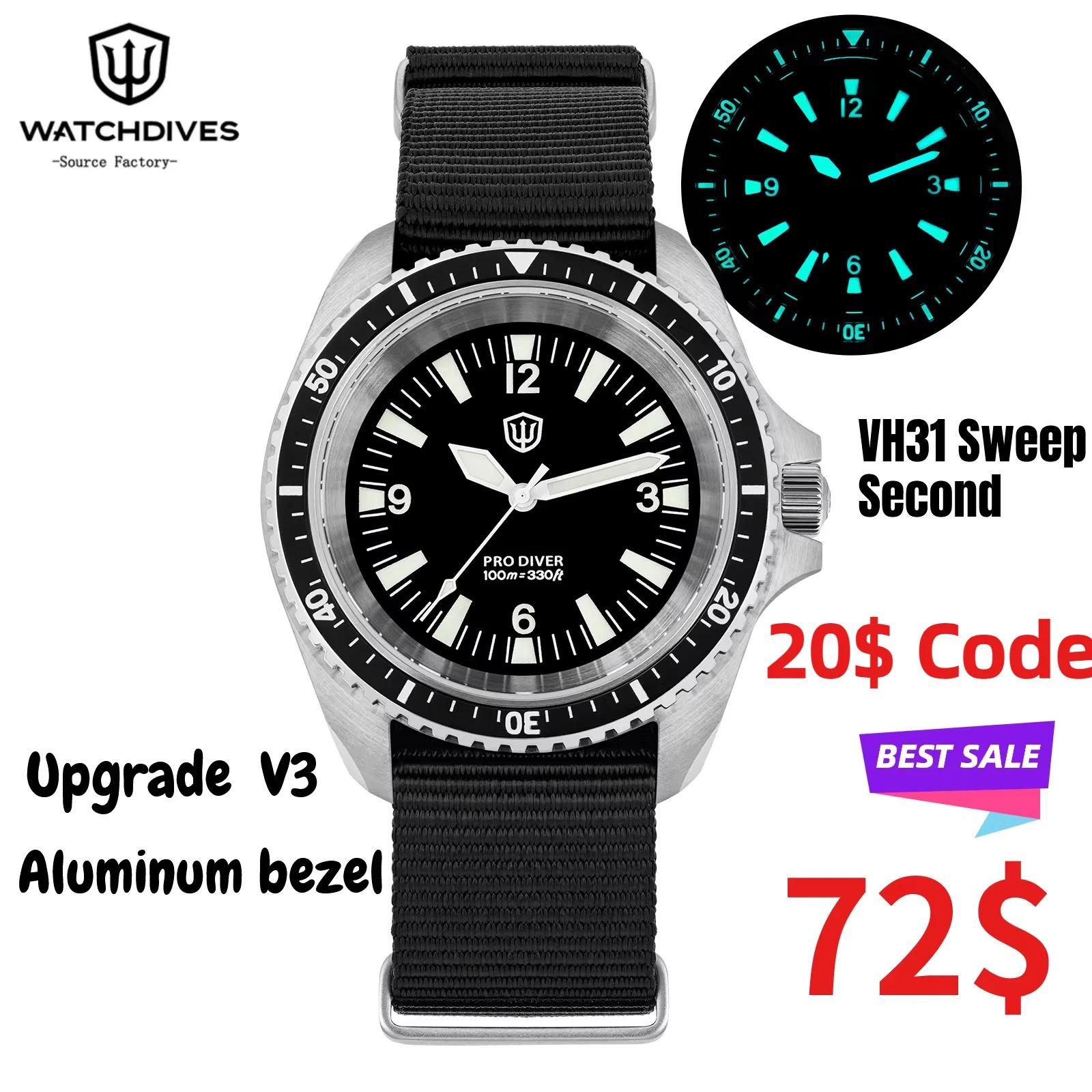 Watchdives WD1980 V3 montre de luxe VH31 balayage secondes mouvement à Quartz AR revêtement verre sa