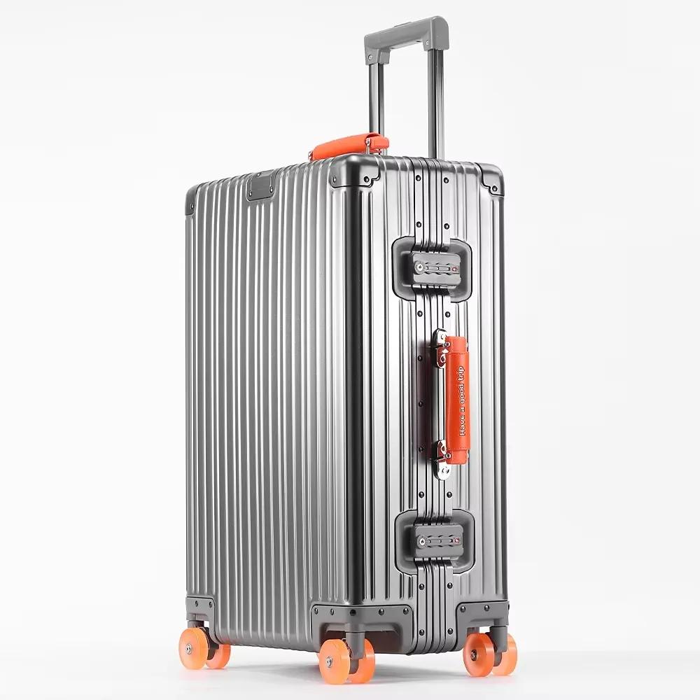 Valise en alliage d'aluminium-magnésium, 20/24/29 pouces, poignée en cuir, étui de voyage, bagages r