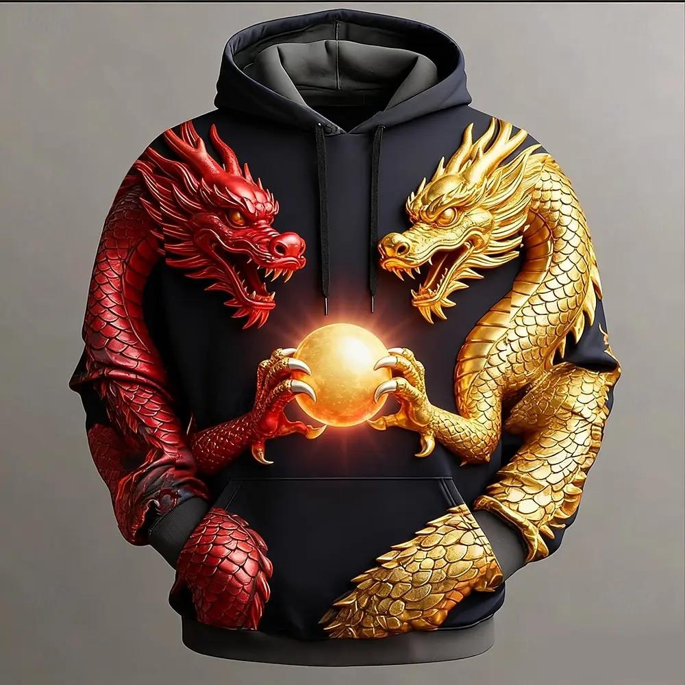 Sweat-shirt à capuche pour hommes, imprimé Dragon Clan Golden Dan, motif décontracté en Polyester, v
