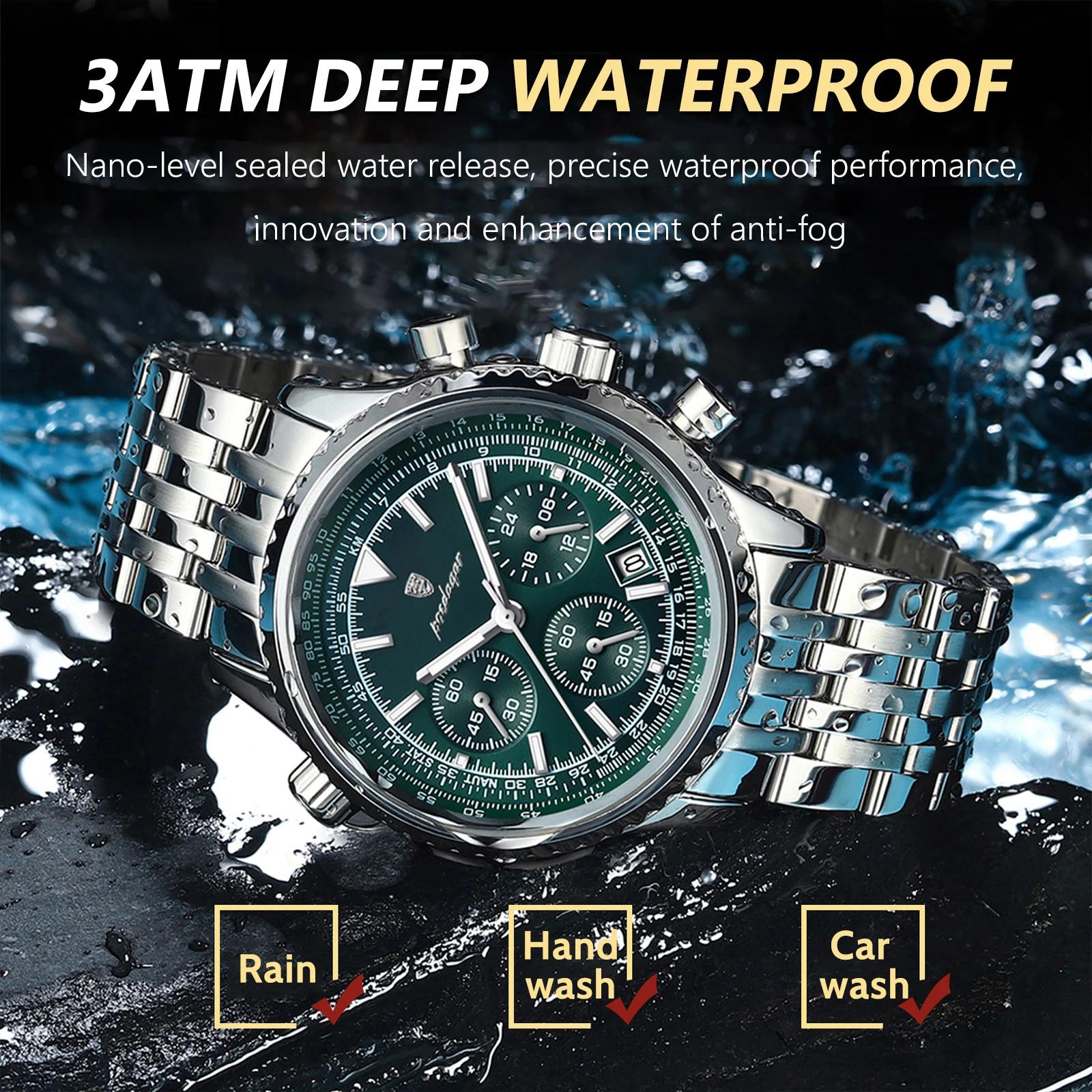 POEDAGAR montres de luxe pour hommes Date chronographe en acier inoxydable homme montre étanche lumi