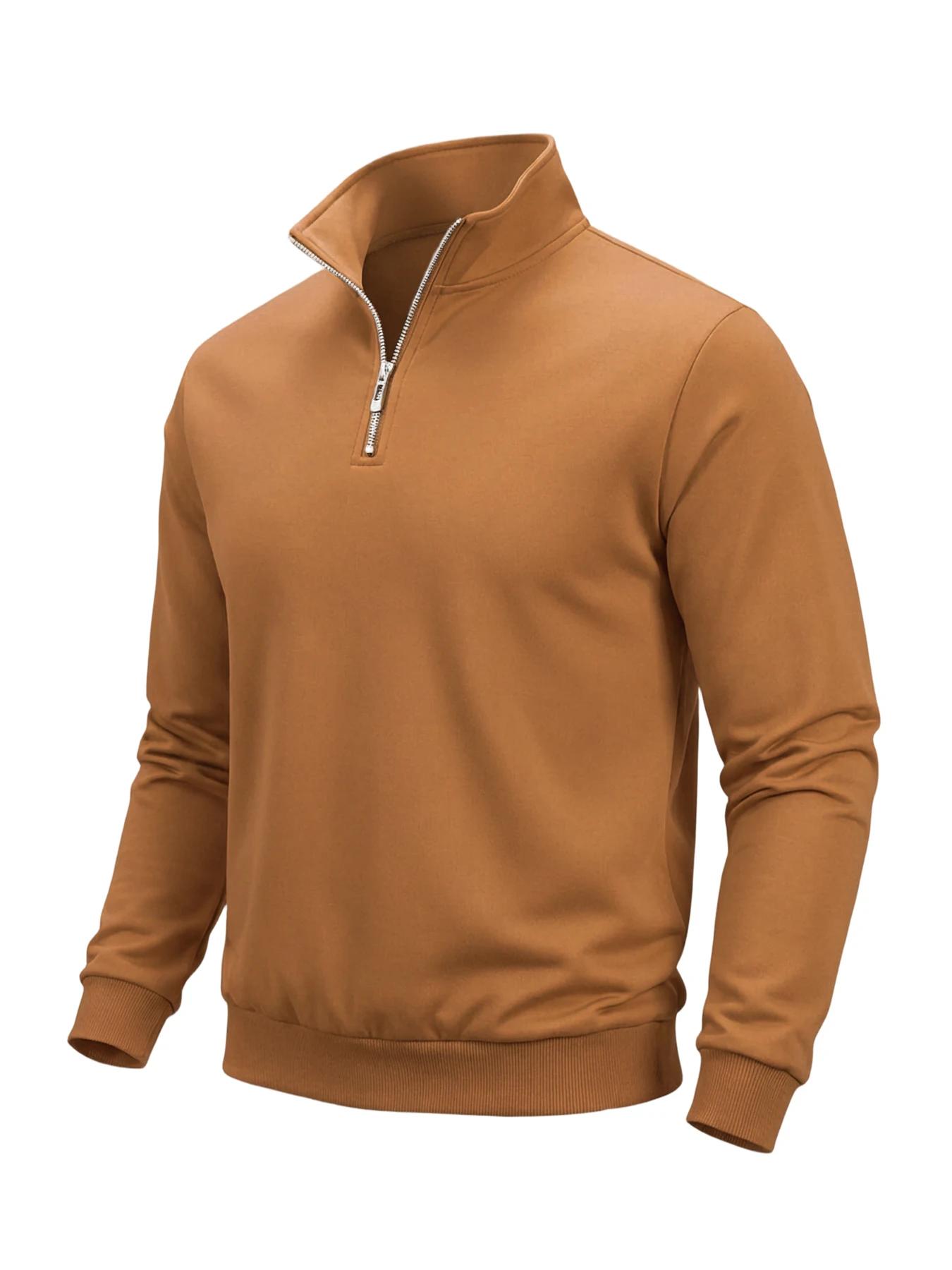 Sweat-shirt à demi-fermeture éclair pour homme, couleur unie, col roulé, pull à manches longues, pou