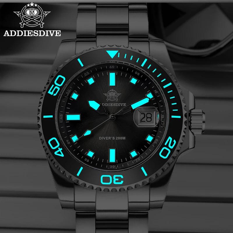 ADDIESDIVE montre pour hommes Quartz acier inoxydable montre de plongée 200M Super lumineux montre d