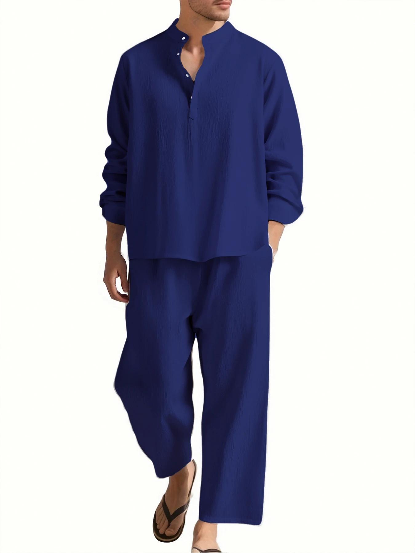 Chemise et pantalon à manches longues pour hommes, vêtements de plage, survêtement, chemises de coul