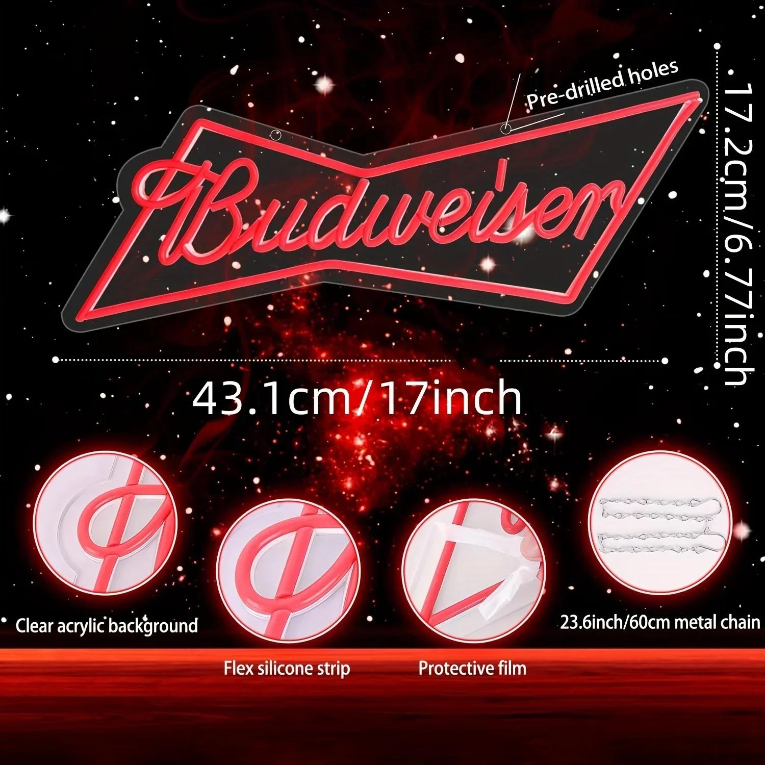 Budweiser-Enseignes au néon avec logo pour homme, barre de bière, enseigne lumineuse au néon, décora