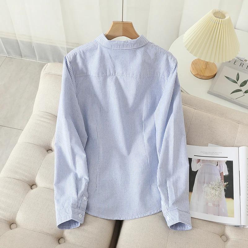 Chemise Oxford décontractée en coton pour femmes, chemisier rayé pour dames, chemises monochromes, b