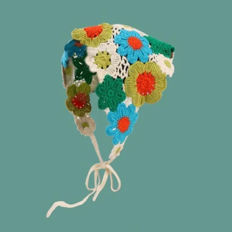 Coréen doux mignon à la main Crochet creux Triangle bandeau serviette femmes printemps et été voyage