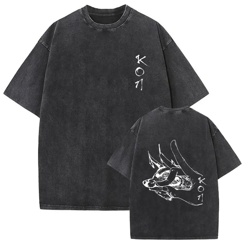 Anime tronçonneuse homme Vintage lavé T-shirt Hayakawa Aki invocation Kon Fox diable graphique T-shi