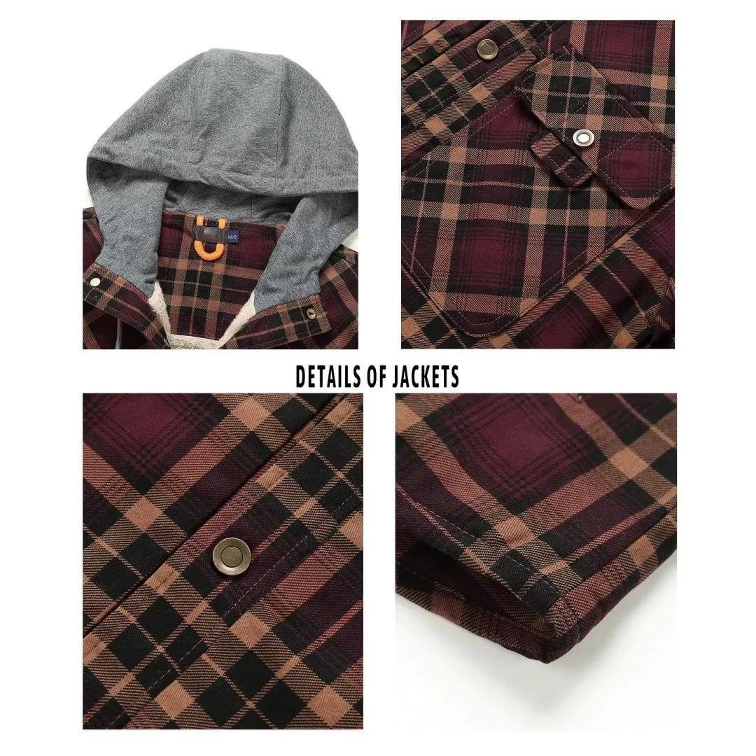 Vestes d'hiver à capuche pour hommes, manteau chaud en peluche, décontracté, épais, à carreaux, en f