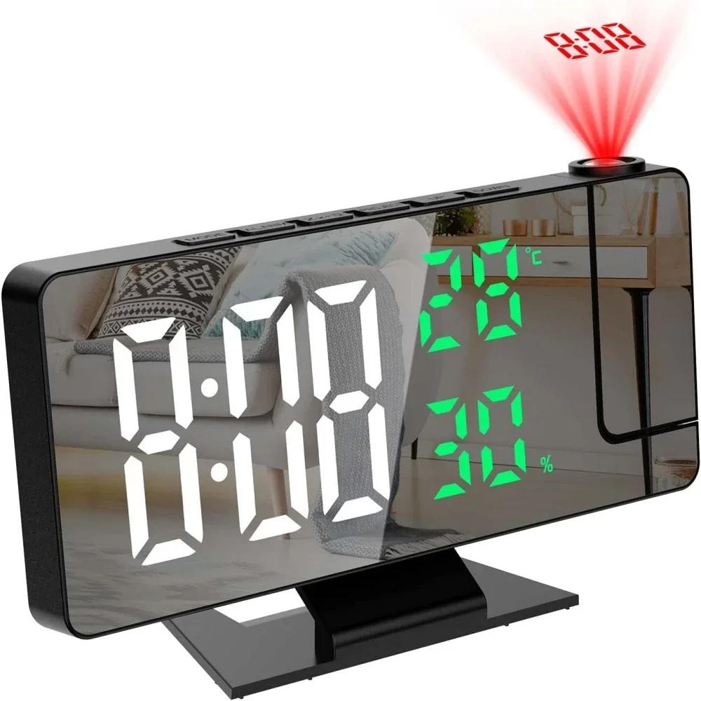 180 °   Réveil numérique à projection rotative, température, humidité, mode nuit, fonction snooze, 1