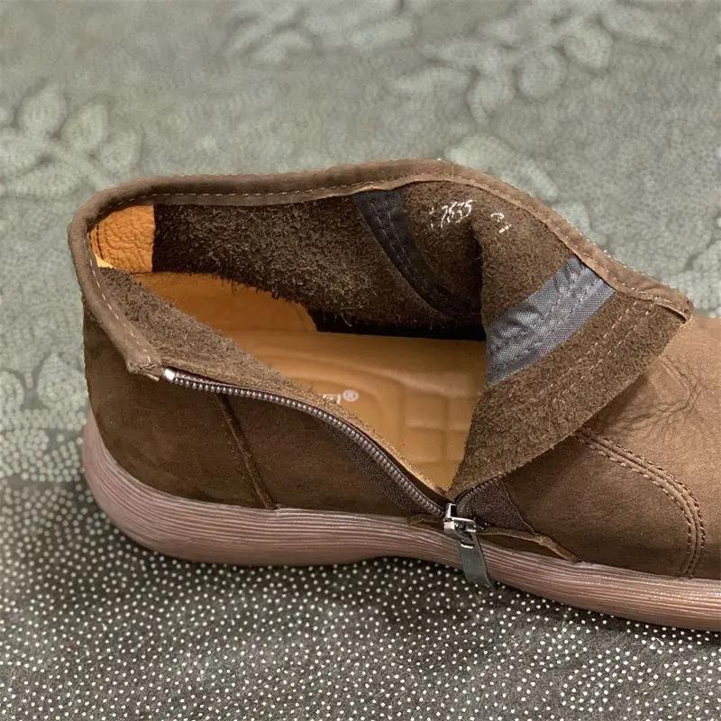 Bottes Chelsea à bout large pour hommes, chaussures d'automne et d'hiver en cuir de vache, montantes