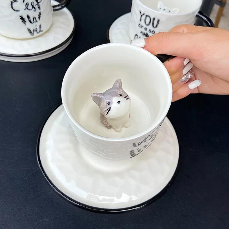 Tasse à griffes de chat en céramique, chaton mignon, fond de tasse d'eau animale, tasse de chat, tas