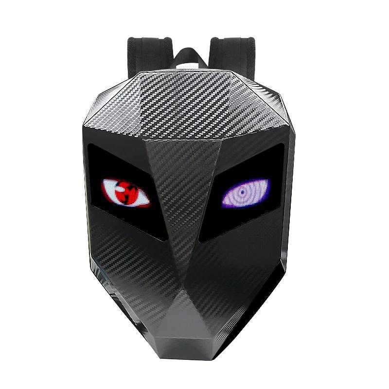LED Moto Rider sac à dos yeux lueur modèle fibre de carbone texture casque locomotive sac à dos sac 