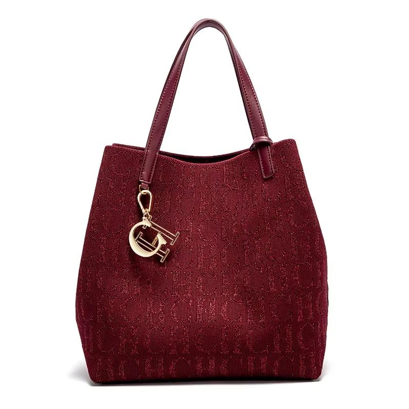 CH Sac à bandoulière pour femme, simple, couleur unie, motif imprimé lettres dorées, grande capacité