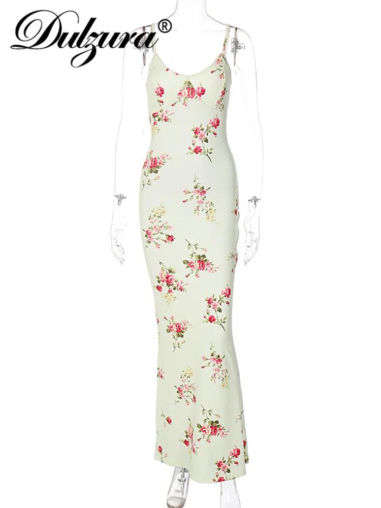 Dulzura – vêtements Sexy Y2K, imprimé Floral, sans manches, dos nu, moulante, Maxi, pour femmes, ten
