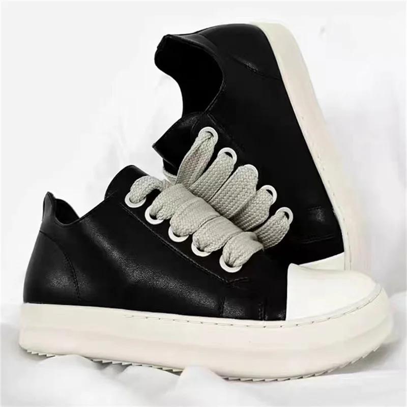 Hommes femmes plate-forme baskets en cuir noir fermeture éclair à lacets chaussures décontractées fo