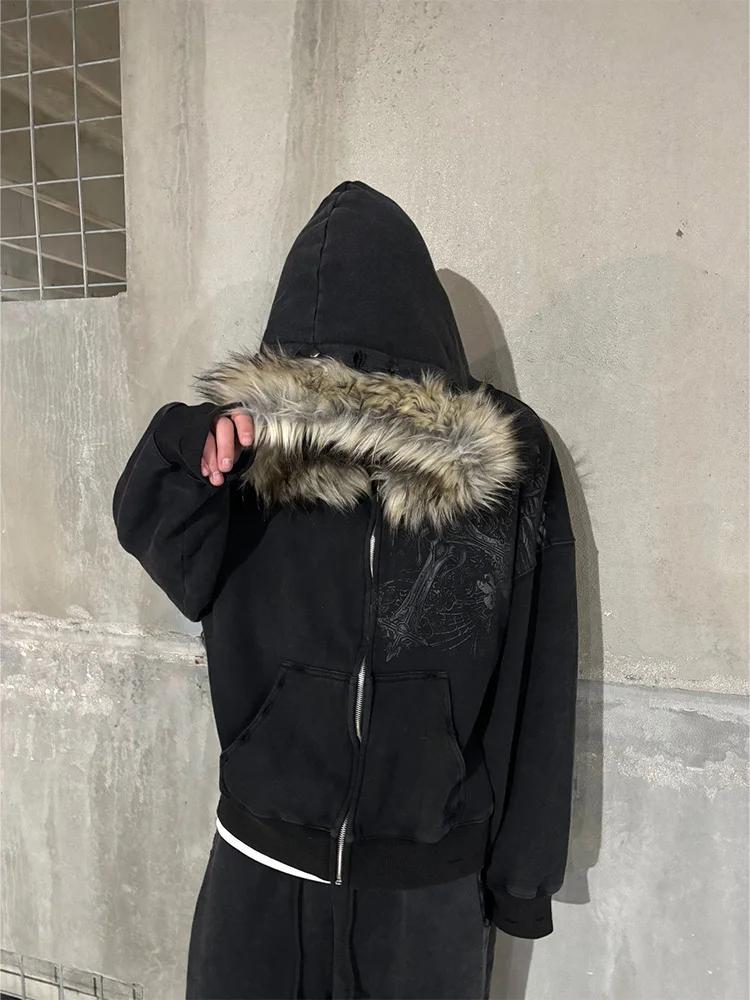 Hoodies zippés pour femmes, style Y2K, esthétique Harajuku, avec col en fausse fourrure, graphiques 