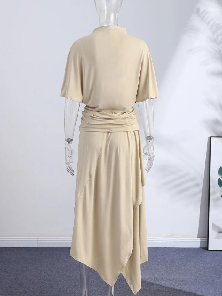 Ensemble élégant chemise asymétrique et jupe pour femme – Chemises unies à manches courtes et col ro