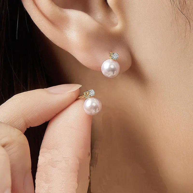 Senlissi-nouvelle mode Lofty 8-12mm perle d'eau douce boucles d'oreilles 18k pour les femmes S925 bi