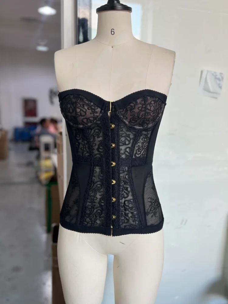 Hottie Top dentelle creux Sexy sans manches sans bretelles serré Corset femmes été mode tendance rue