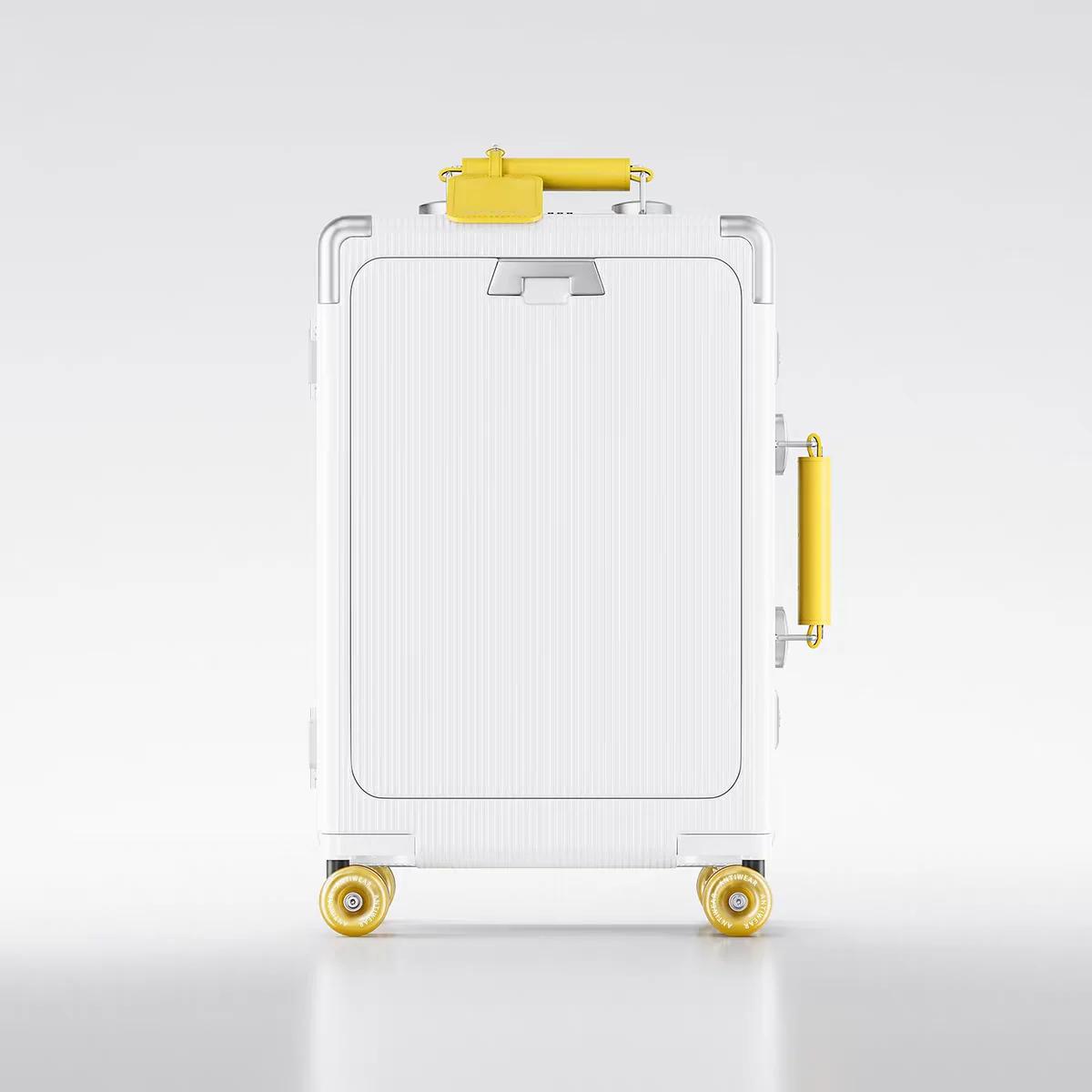 Valise à roulettes de poche à ouverture avant, cadre en aluminium, valise à roulettes à poignée larg