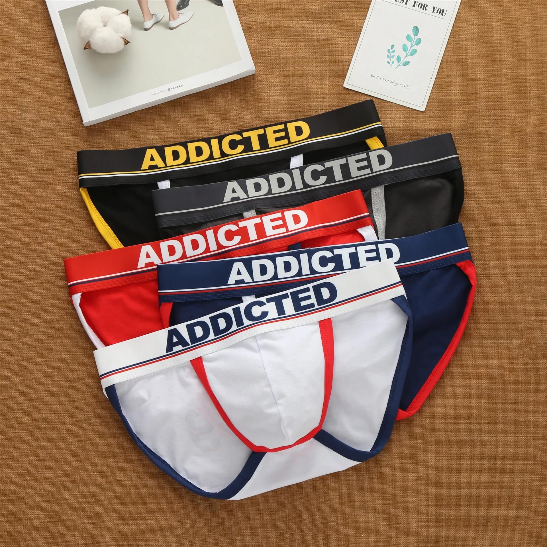 Sous-vêtements sexy pour hommes Addicted avec lettres croisées hautes et slip coréen en coton ample 