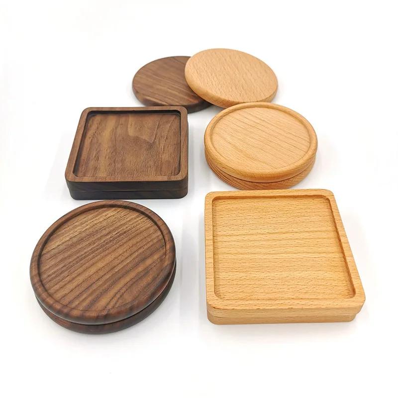 Sous-verres en bois de noyer de 8,8 cm pour verres et tasses, tapis de tasse en bois ronds et carrés