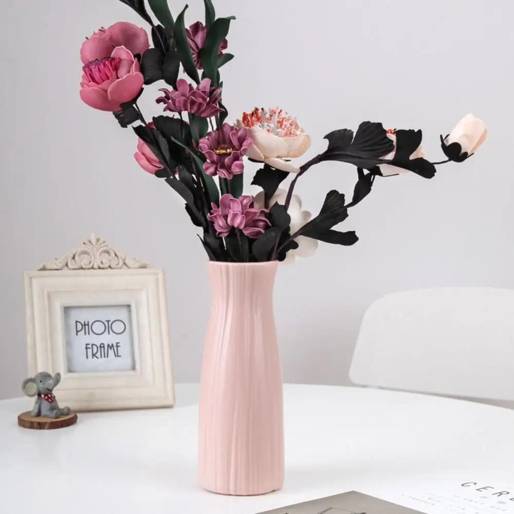 Vase à Fleurs en Plastique et Céramique Solide, Récipient de Décoration de Salon