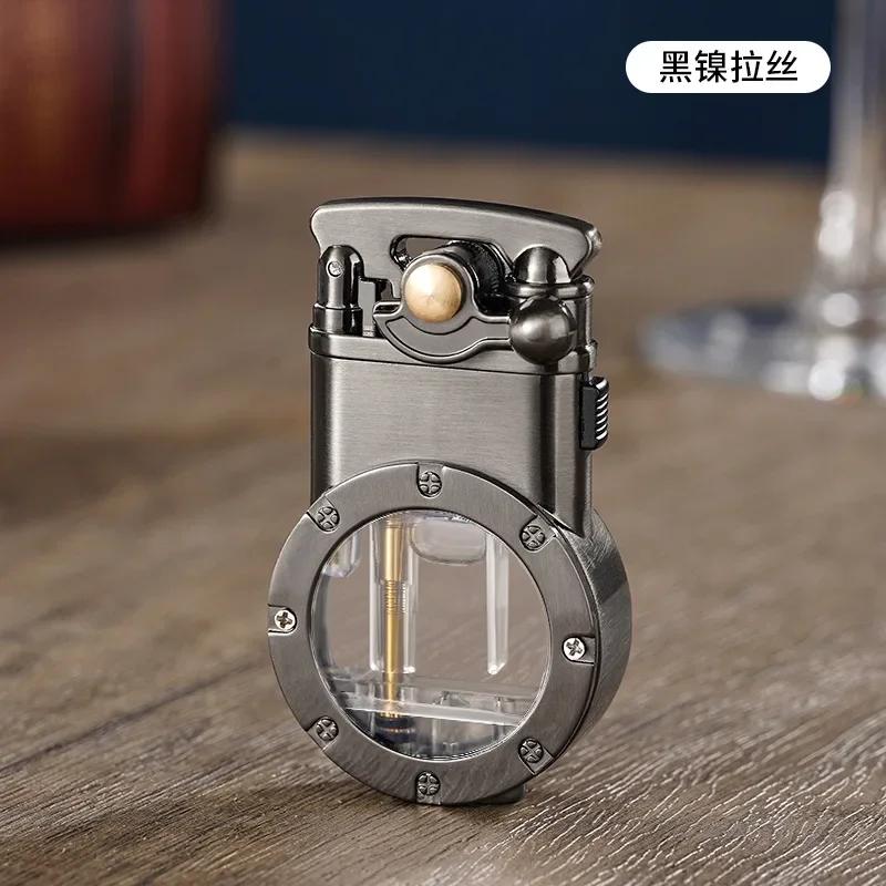 Briquet à bras de feu double en métal, fenêtre transparente coupe-vent d'extérieur, gonflable, Doubl