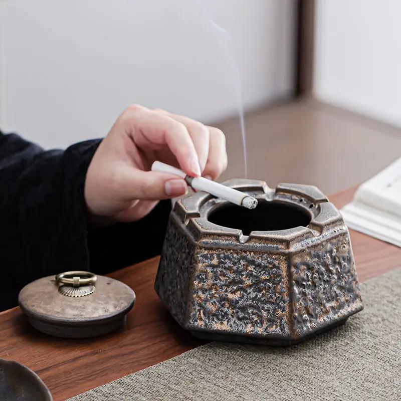 Cendrier en céramique rouillée de style japonais, ancien cendrier de puits, tasse à fumée, décoratio