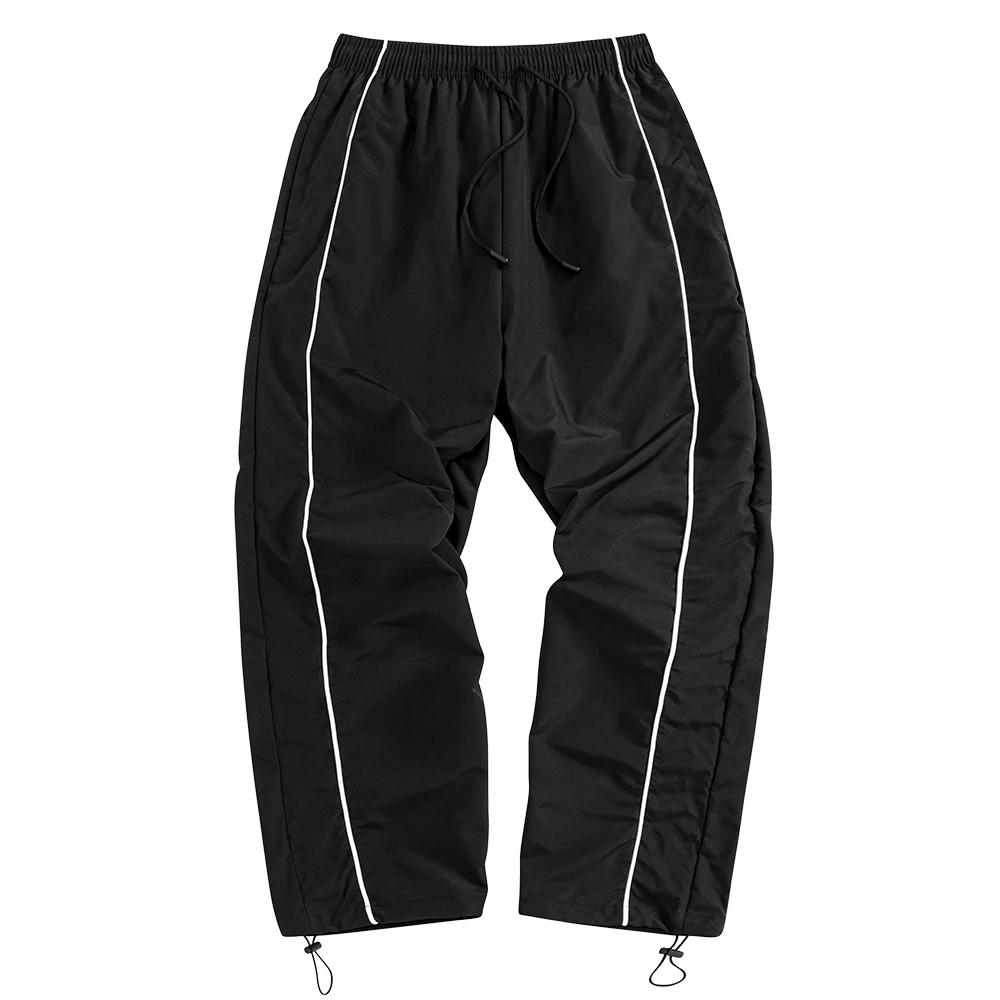 Pantalon de survêtement Baggy noir pour hommes, rayures latérales blanches, ourlet réglable, cordon 