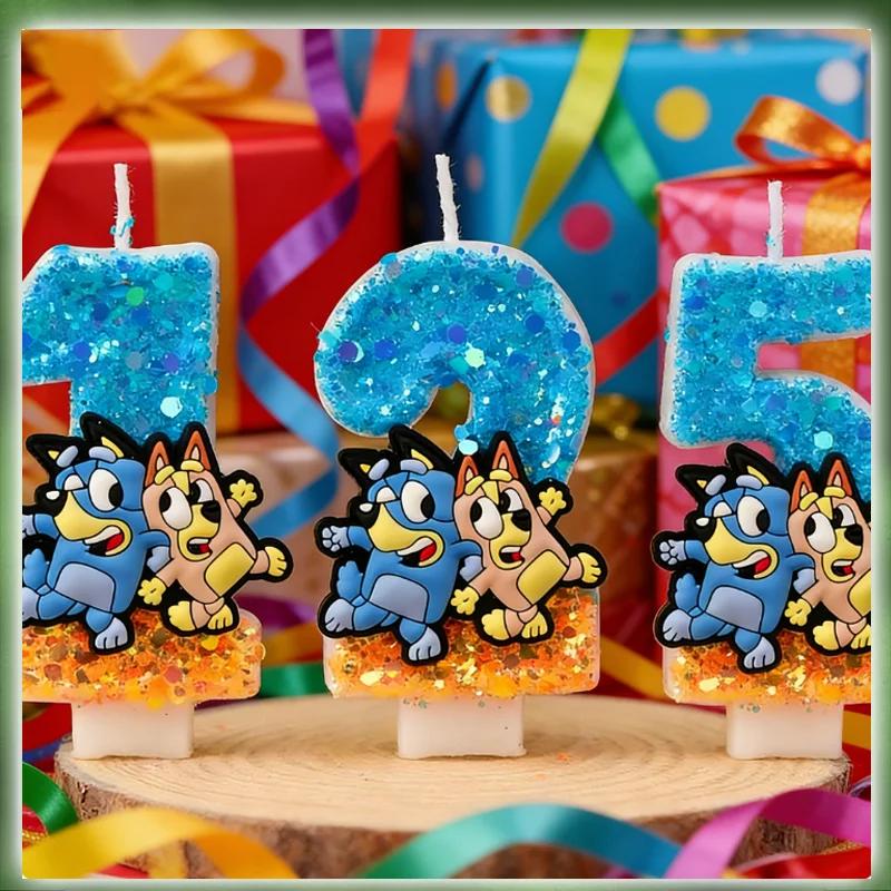 Nouveau 0-9 numéro bleu Bingo Anime bougie mignon 3D personnage de dessin animé gâteau de fête Plug-