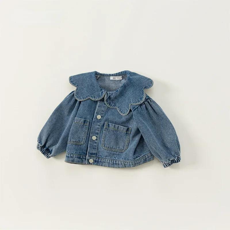 Manteau en denim de style coréen pour enfants, col à volants, manches longues, mode pour enfants, vê
