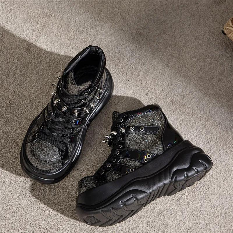 Bottes montantes à plateforme pour femmes grandes tailles 35-43, style punk, tendance subculture, mo