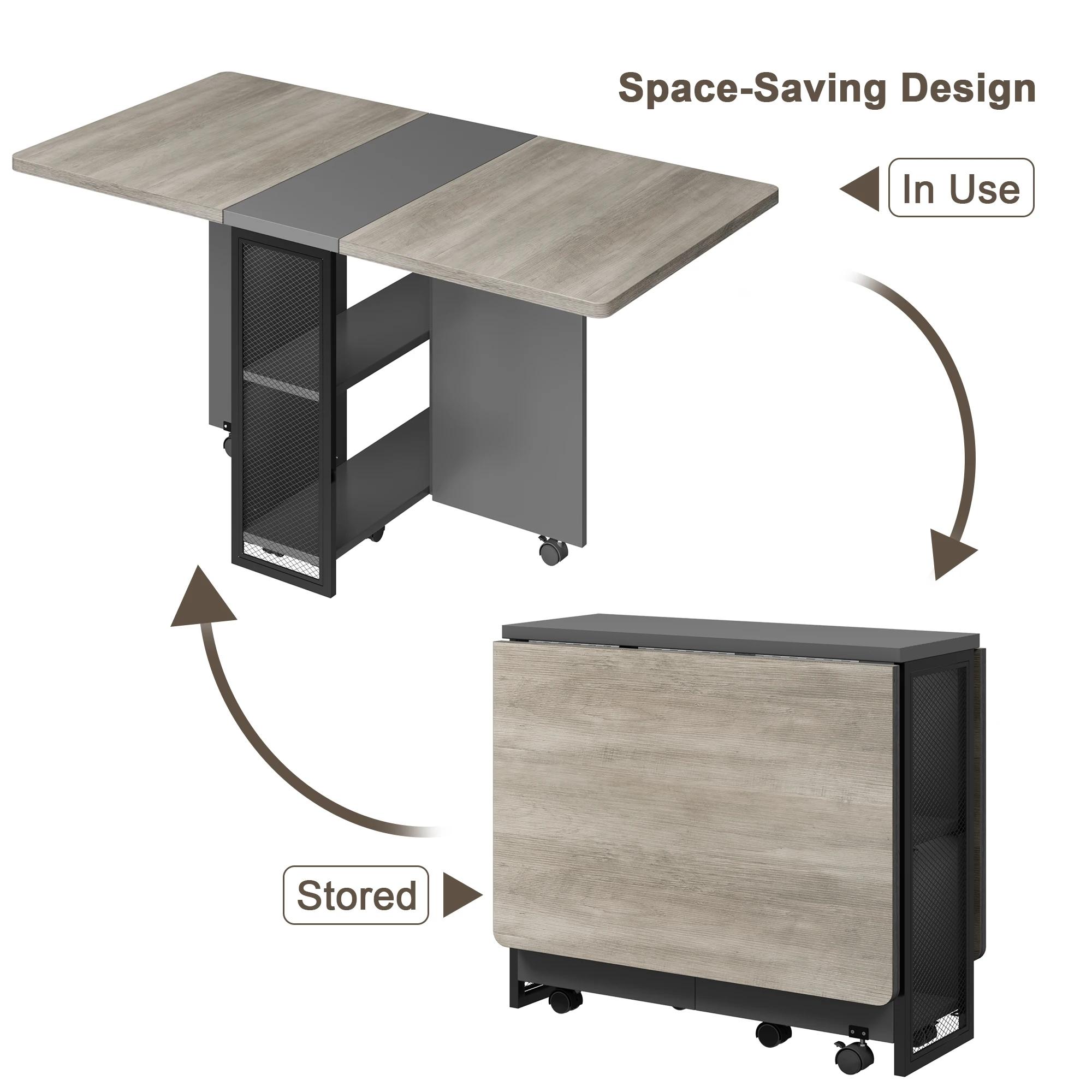Table à manger pliante, table à manger à feuilles tombantes pour 4, table de cuisine pliable avec 6 