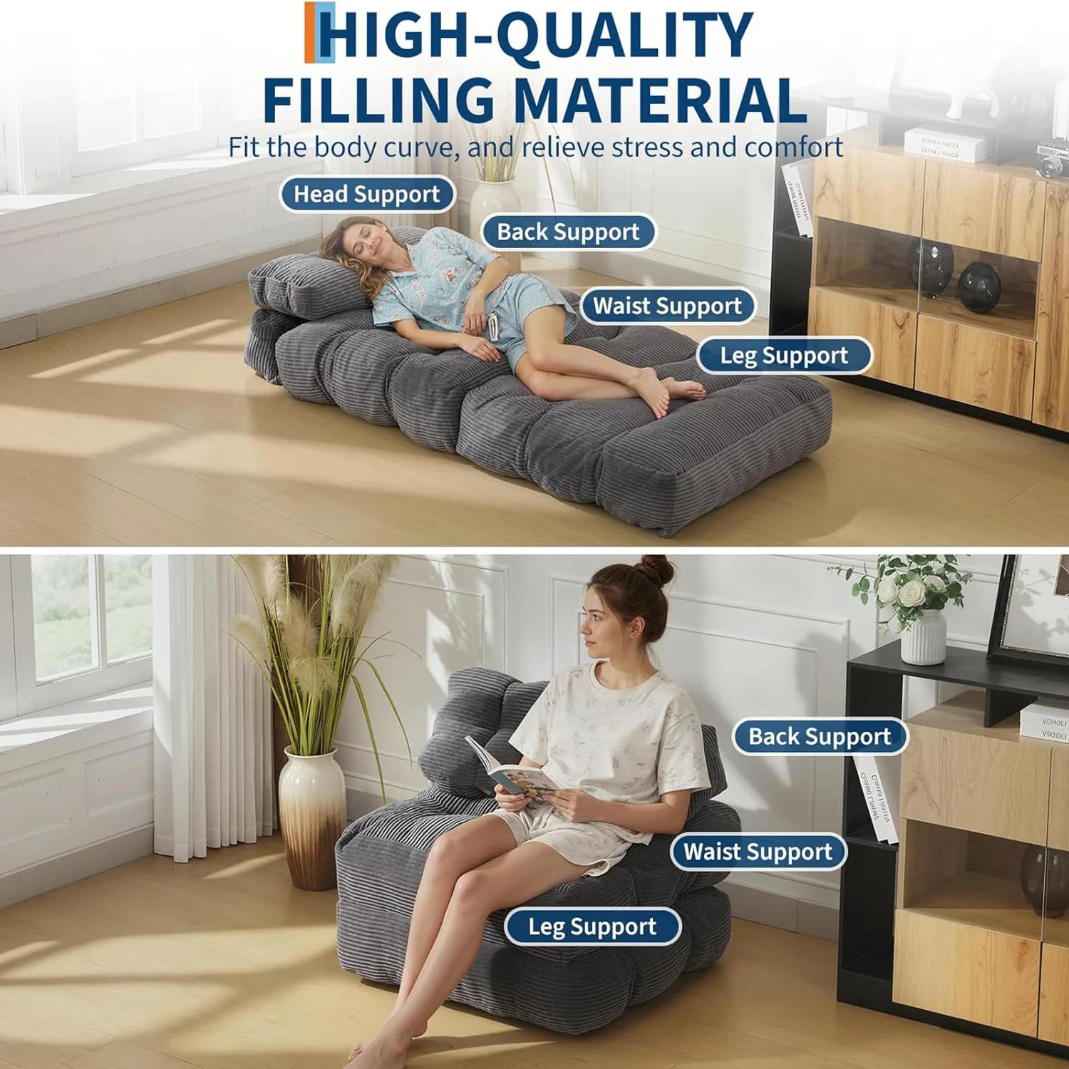 Canapé-lit pliable, fauteuil convertible avec oreiller, matelas pliable et poche latérale, fauteuil-