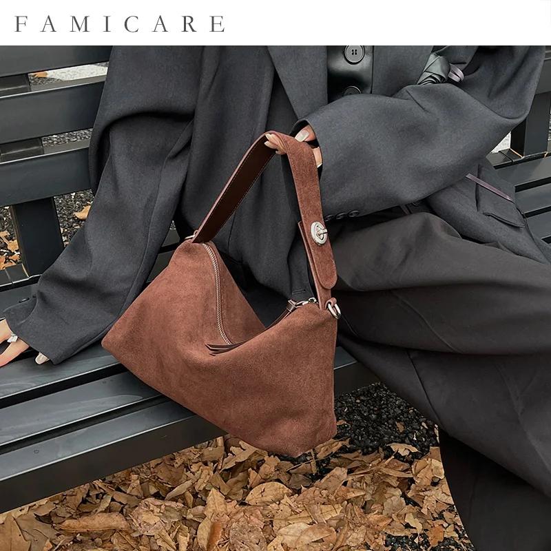 Sac à main rétro en daim pour femmes, sac à main en cuir de vachette conviviale ré pour dames, sac à