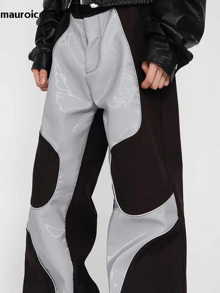 Mauroicardi-Pantalon en cuir PU patchwork doux pour hommes, vêtements de créateur de luxe, long et c
