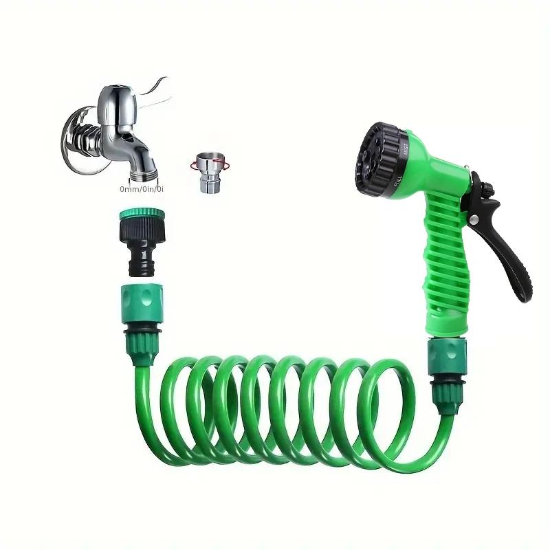 Tête d'arrosage de tuyau d'eau d'irrigation de jardin avec buse à 7 fonctions, tuyau à ressort de li