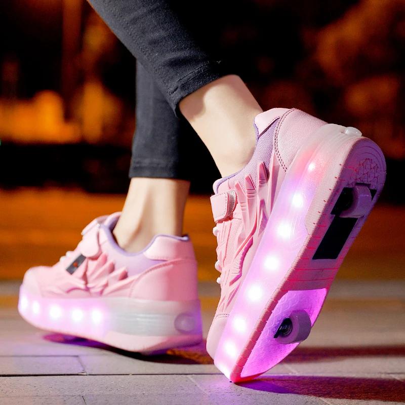 Chaussures de patins à roulettes lumineux LED pour filles – Baskets tendance et respirantes pour enf