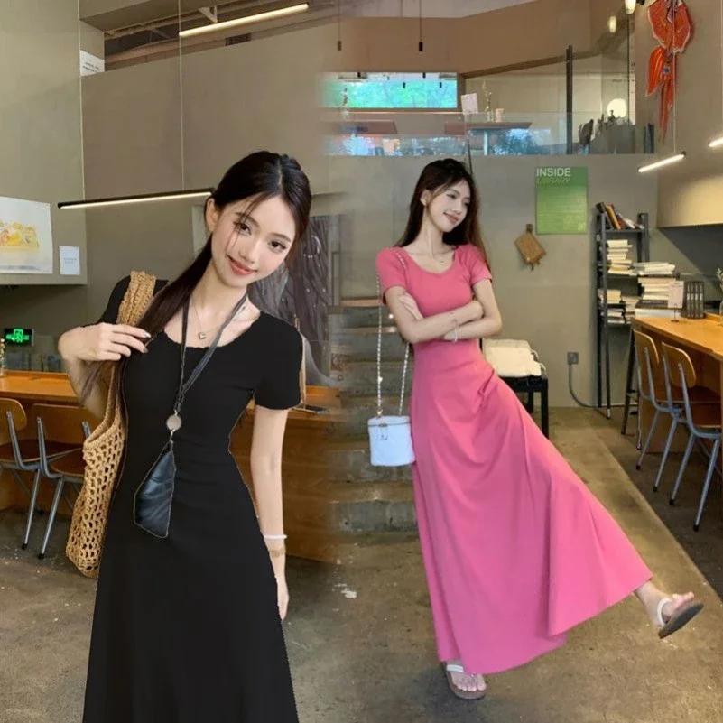 ZMZBCH nouvelle robe coréenne à manches courtes pour femmes, couleur unie, pour l'été, effet amincis