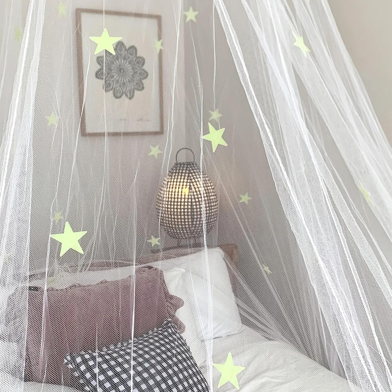 Moustiquaire de lit pour enfants en forme de dôme lumineux, pliable, à étoiles autocollantes DIY, po
